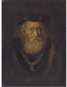 Portrait of a gentleman, bust length, wearing a red cap