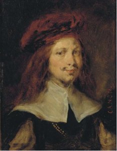 Portrait of a gentleman, bust length, wearing a red cap