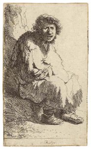 A Beggar seated on a Bank