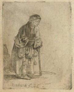 A Beggar Woman leaning on a Stick