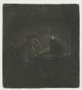 A Student at a Table by Candlelight