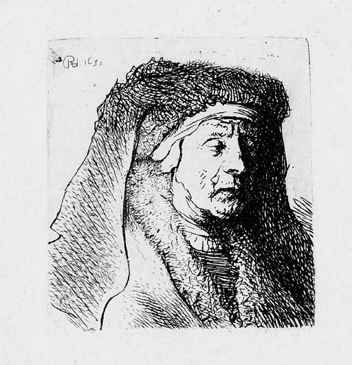 Bust of an old Woman in a furred Cloak and heavy Headdress