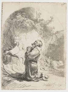 Saint Jerome kneeling in Prayer, looking down