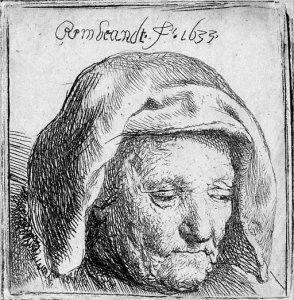 The Artist's Mother seated at a Table looking right Three-quarter Length