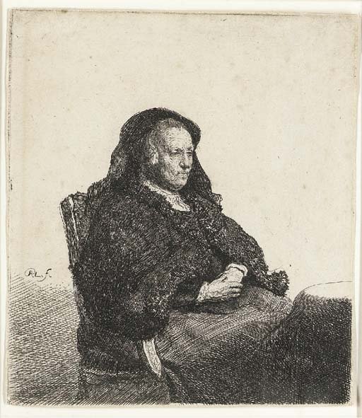 The Artist's Mother seated at a Table looking right Three-quarter Length