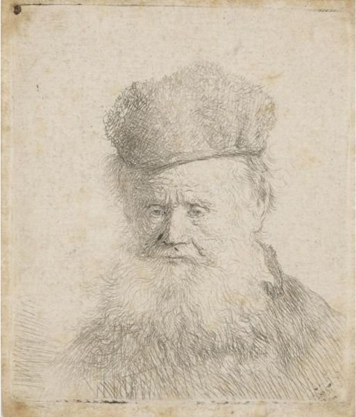 Bust Of An Old Man With A Fur Cap And Flowing Beard, Nearly Full Face, Eyes Direct