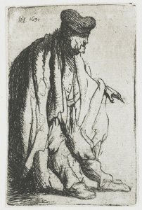 Beggar with his left hand extended