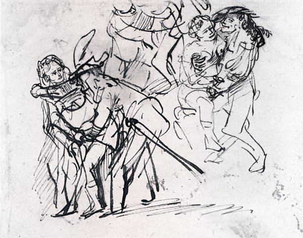 Three Sketches Of The Prodigal Son With A Whore (detail)