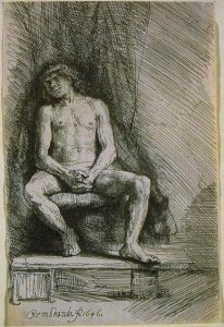 Nude Man Seated on the Ground with One Leg Extended