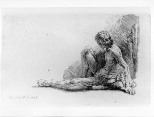 Study from the Nude Man Seated before a Curtain