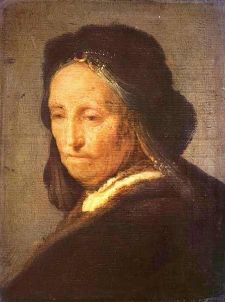 Bust of an old woman with headscarf