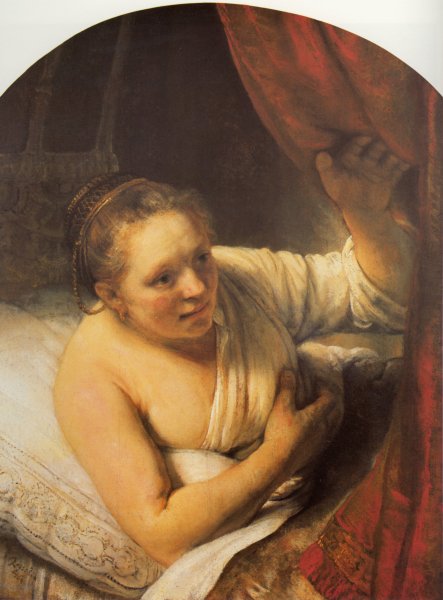 Young woman in bed (possibly Geertje)